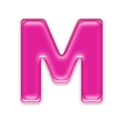 3d Capital character M covered in transparent pink texture