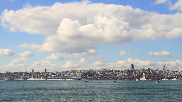 Istanbul under beautiful white clouds. Timelapse
