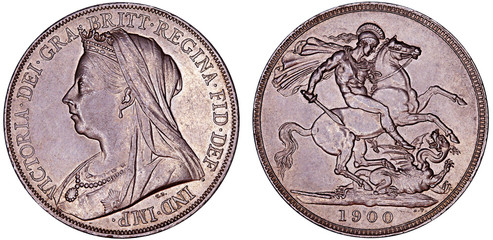 Close-Up of old British Victoria silver Crown coin