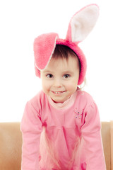 The little girl with pink ears bunny