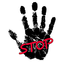 Hand print with stop sign