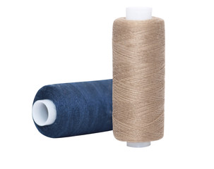Two coloured spools of threads