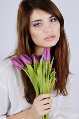 tender girl with tulips