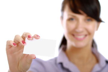 Beautiful businesswoman with business card