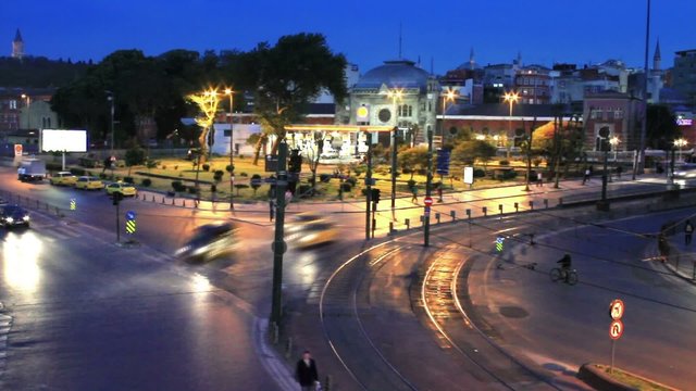 Crossroad traffic at Sirkeci, Istanbul. Time lapse, 30 sec.
