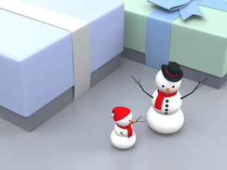 snowman and giftbox