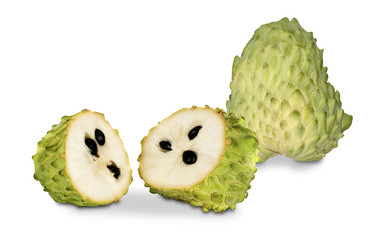 Soursop sections isolated on white background