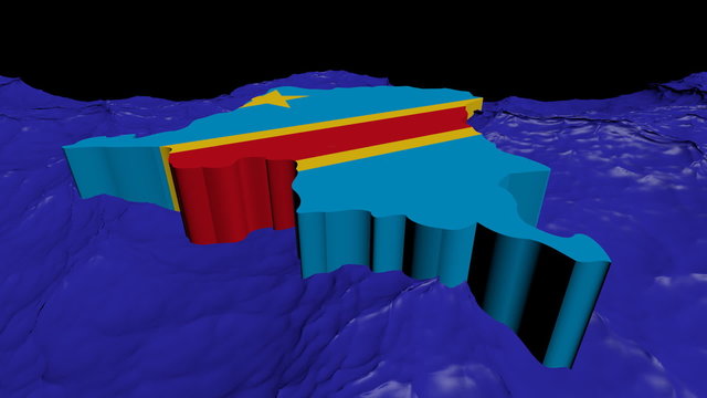 Democratic Republic Congo map flag in abstract ocean animation