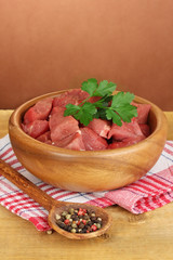 Raw beef meat with herbs and spices