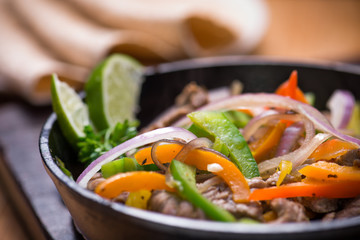 Beef fajita in the pan