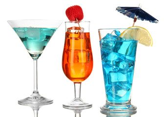 Alcoholic cocktails with ice isolated on white