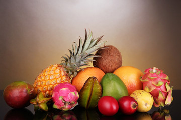 Composition of exotic fruits on colorful background