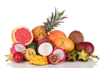Foto op Plexiglas Samenstelling van exotisch fruit geïsoleerd op wit © Africa Studio