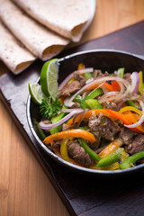 Beef fajita in the pan