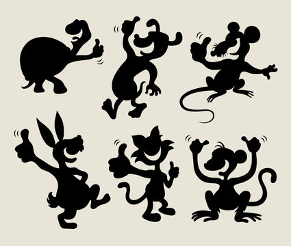 Thumbs up cartoon animals silhouette set 1
