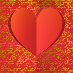 Paper heart with gold handwrite pattern