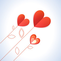 Trendy Illustration of three diagonal red hearts like flowers