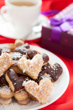 sweet cookies for with coconut and chocolate Valentine's Day
