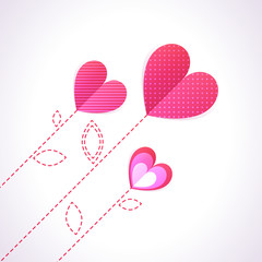 Trendy Illustration of three diagonal pink hearts like flowers
