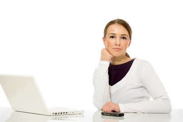 Portrait of beautiful business woman with laptop