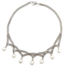 silver necklace with pearls isolated