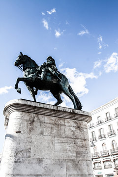The monument of Charles III on Puerta del Sol in Madrid, Spain