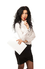 Beautiful business woman on a white background.