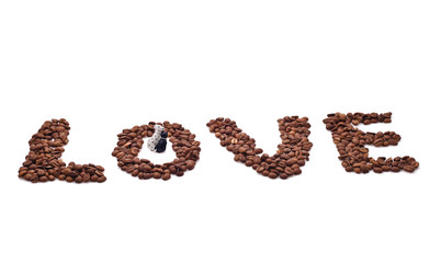 word love composed of coffee beans