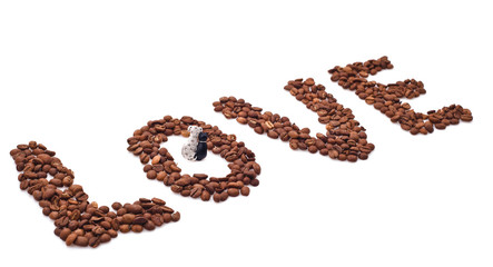 word love composed of coffee beans