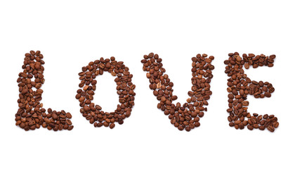 word love composed of coffee beans