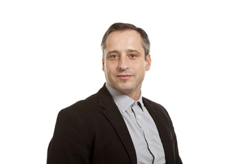 portrait of adult man, isolated on white background