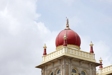 Closure view of pink marble domes of Mysore palace