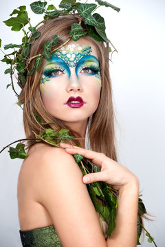 Beautiful Creative Fashion Makeup.Dryad.Mermaid