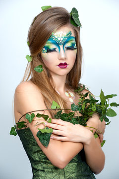 Beautiful Creative Fashion Makeup.Dryad.Mermaid