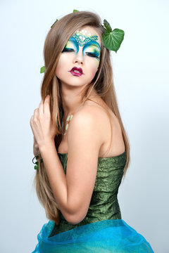Beautiful Creative Fashion Makeup.Dryad.Mermaid