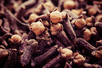 Macro of spice cloves in vintage