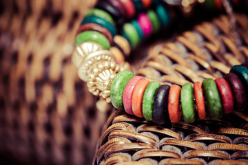 Close up view of colorful bracelet