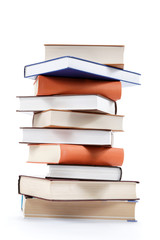 A stack of books on a white background.