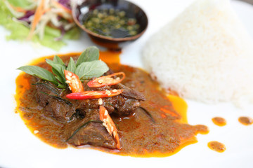 Thai food mussaman curry with rice