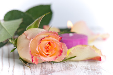 einzelne Rose mit Kerze