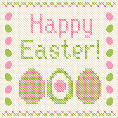 Happy Easter embroidery cross-stitch greeting card.