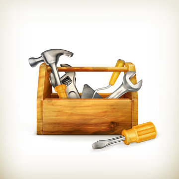 Wooden toolbox, old-style isolated