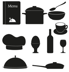set kitchen icons for restaurant cooking vector illustration bla