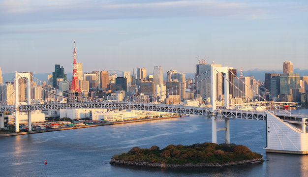 Tokyo Skyline with Tokyo Tower and Rainbow Bridge