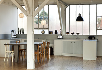 interior, beautiful kitchen of an old loft
