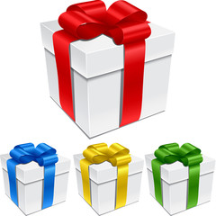 Set of gift boxes with bows and ribbons.