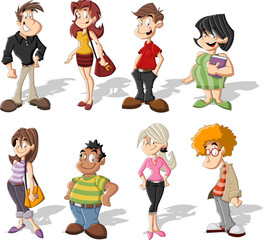 Group of cute happy cartoon people