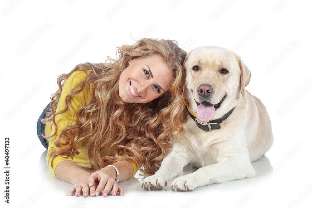 Wall mural Girl with her dog