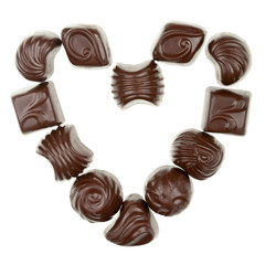 Heart from chocolate candies