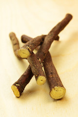 Licorice roots, selective focus